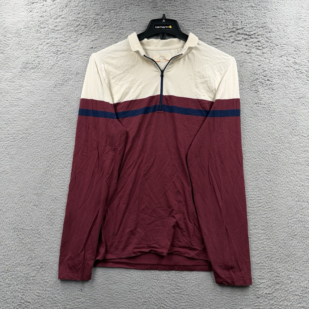 Marine Layer X Lost & Found Sweater Mens Medium Red Cream Quarter Zip Outdoor